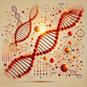 Illustration de l'épigénétique montrant comment l'environnement affecte l'expression des gènes, les lignes rouges de l'ADN, les chromosomes et les molécules.