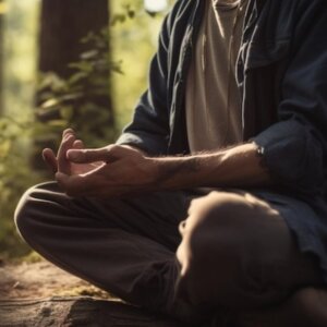 Homme pratiquant la méditation dans la nature pour ressentir le lien entre le corps et l'esprit