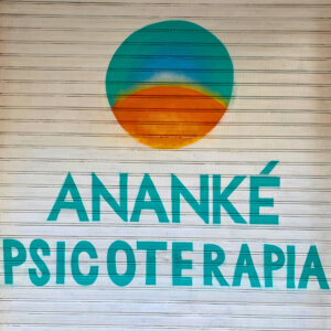 Painted door symbolizing a threshold to emotional healing and transformation at Ananké Psychotherapy in Valencia.